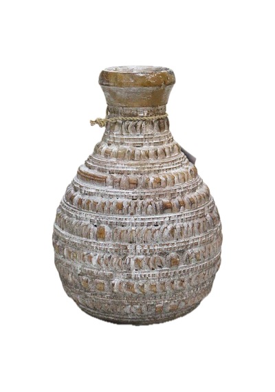 Ahşap Dekoratif Vazo 25cm Bej