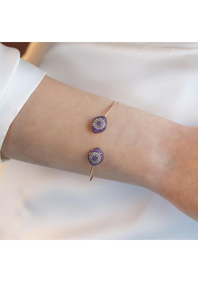 2'li Nazar Mor Taşlı Rose Gold Kaplama Gümüş Kelepçe Gümüş