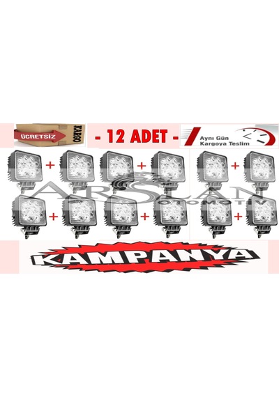 Çalışma Lambası 9 Led Kare 12 Adet