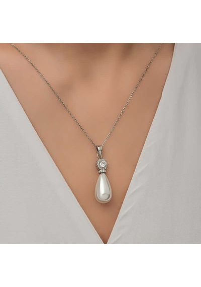 Gümüş Damla İnci Kadın Kolye Sl6923 Gümüş