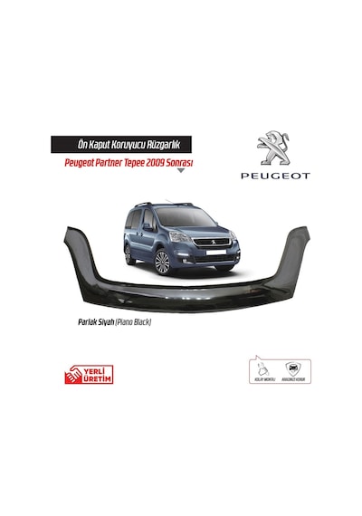 Peugeot Partner Tepee Ön Kaput Koruyucu 2009+ Parlak Siyah 3.2 Mm