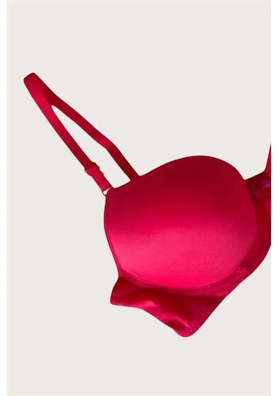 Ang Butik Mikro Kumaş Push Up Dolgulu Balenli Günlük Tek Destekli Sütyen Ten