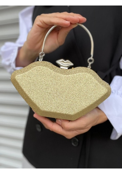 Çanta Trend Kristal Taşlı Uzun Ve El Tutma Askılı Abiye Çanta Gold