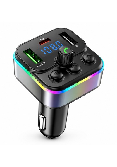 Bluetooth Araç Kiti Fm Transmitter Usb Type-c Pd Rgb Led Işıklı Flash Bellek Mp3 Çakmaklık Girişli