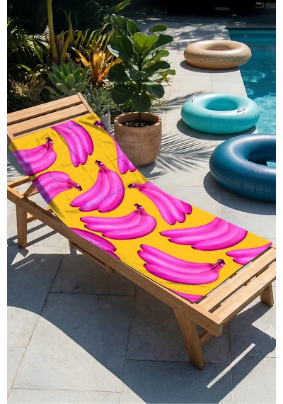 Muz Desenli Tropikal Sarı Pembe Plaj Havlusu - Modern Pop Art Yazlık Hızlı Kuruyan Mikrofiber Havlu Çok Renkli