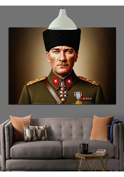 Mustafa Kemal Paşa Portresi Dekoratif Kanvas - Mdf Ahşap Tablo