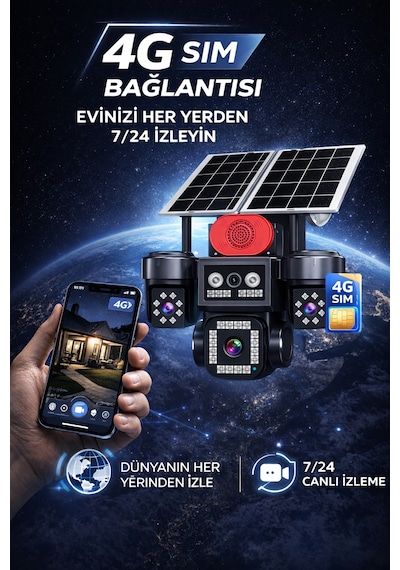 Dört Kameralı Çift Solar Panelli 4g Güvenlik Kamerası