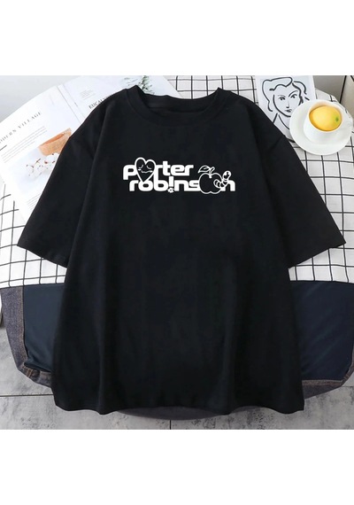 Startmore Beyaz Karikatür Tee Porter Robinson Gülümseme Dünya Siyah
