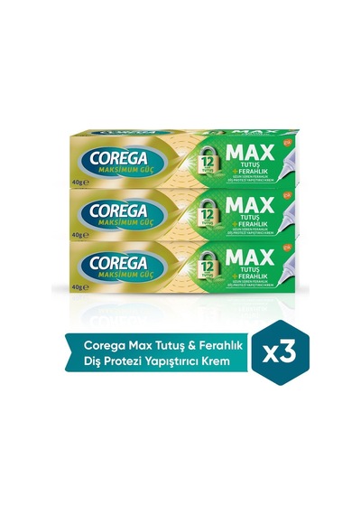 Max Tutuş & Ferahlık Diş Protezi Yapıştırıcı Krem 40g X 3 Adet