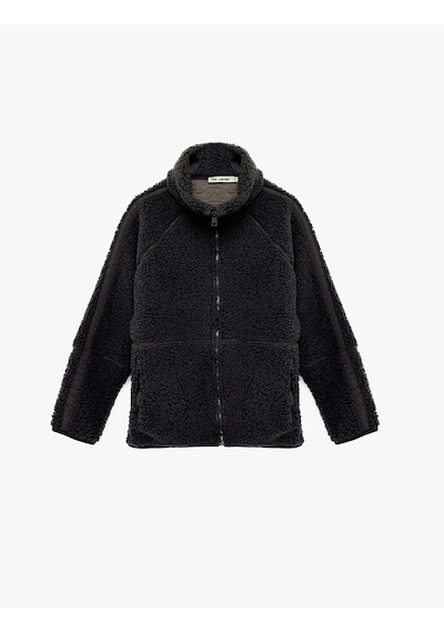 Koton Uzun Kollu Dik Yaka Cep Detaylı Fermuarlı Oversize Peluş Ceket Antrasit 6wmg60028ık