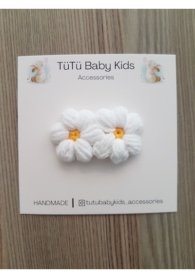 My Vintage Papatya Saçsız Bebek Tokası, Az Saçlı Kız Bebek Tokası, Çıtçıtlı Toka Tek