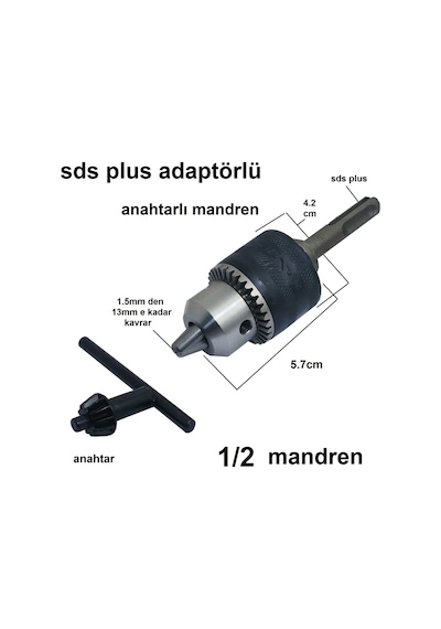 Mandiren Metal Mandrel Anahtarlı Sds Bits Adaptör Mand