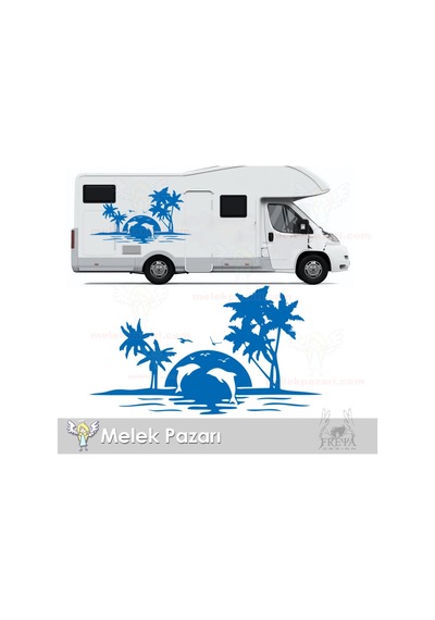 Yunuslar Ve Palmiye Kamp Karavan Sticker, Karavan Çıkartma