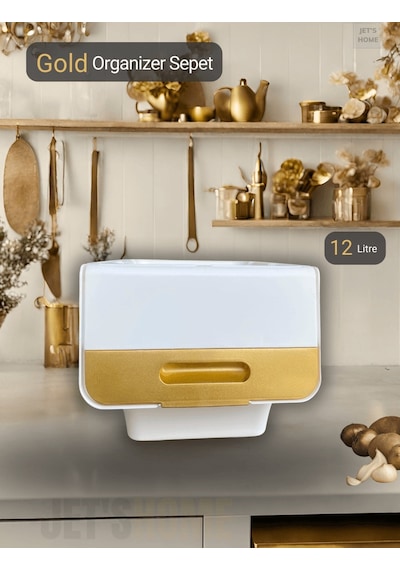 Tekli Beyaz-gold Tekerlekli Patateslik Soğanlık Oyuncak Kutusu Patates Soğan Sepeti Sebzelik 12 Lt Gold-beyaz