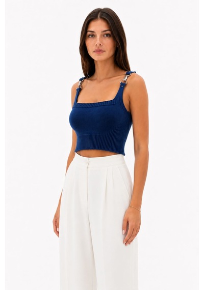 Neden Tekstil Mavi Aura Askılı Crop Bluz - Saks Mavisi