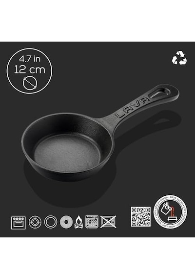 Döküm Mini Yuvarlak Saplı Çap 12 Tava Açık Bakır