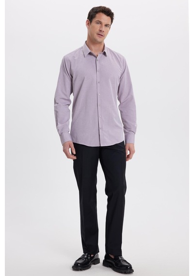 Tudors Modern Slim Fit Uzun Kollu Pamuklu Kolay Ütü Armürlü Gül Kurusu Erkek Gömlek-41840 Gülkurusu