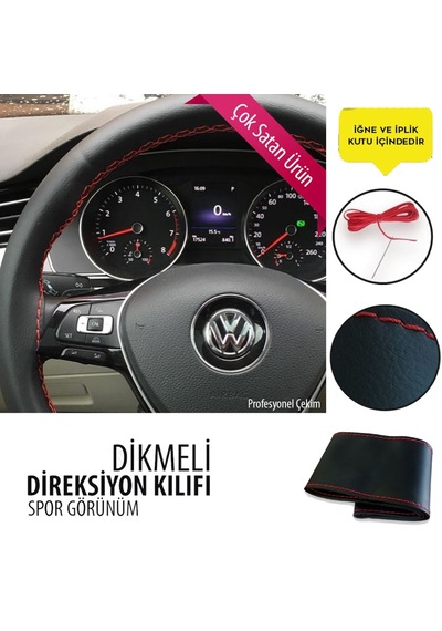 Dikmeli Direksiyon Kılıfı Siyah Beyaz Kırmızı Gri Bej Dikişli