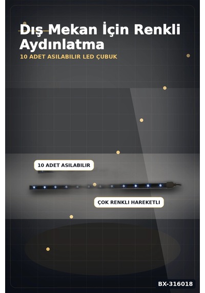 Led Kayan Yıldız Işığı 10 Çubuklu Meteor Efektli Dış Mekan Bahçe Aydınlatma Bx-316018 Çok Renkli