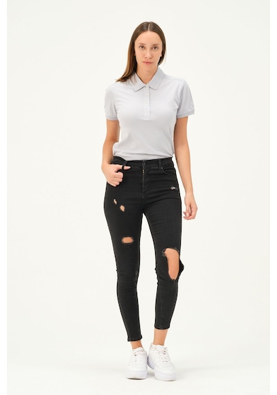Msw Kadın Kısa Kollu Regular Fit Polo Yaka T-shirt Gri