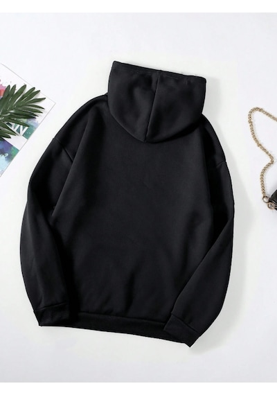 Startmore Siyah Unisex Kadın/erkek Düz Renkli Pamuklu Oversize Kapüşonlu