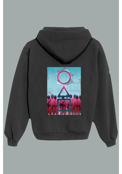 Startmore Unisex Beyaz Squid Game Sırt Baskılı Sweatshirt Siyah