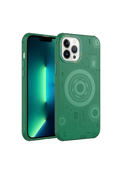 Apple Uyumlu iPhone 12 Pro Max Uyumlu Zore Wireless Şarj Özellikli Desenli Hot Kılıf-koyu Yeşil Koyu Yeşil -