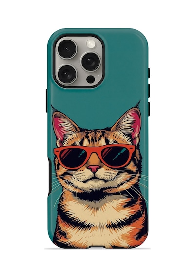 Velvoria Valestra Gözlüklü Cool Kedi Apple Apple iPhone Uyumlu 16 Pro Max Darbe Korumalı Kılıf Valestra Select - Gözlüklü Cool Kedi