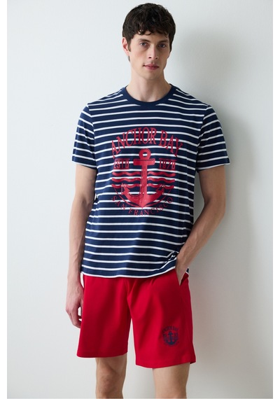 Penti Stripe Anchor Çok Renkli Şortlu Pijama Takımı