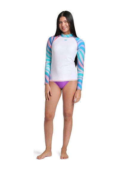 Arena 010043108 Rash Vest L/s Graphic Kadın Yüzücü T-shirt Beyaz