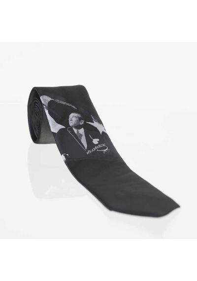 Gaffy Atatürk ve Imza Desenli Dokuma Siyah Kravat - Ak-23 Çok Renkli