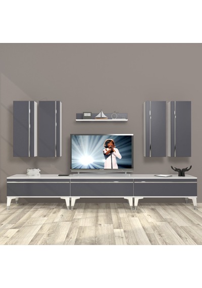 Decoraktiv Eko 8d Mdf Silver Tv Ünitesi Tv Sehpası Beyaz - Antrasit