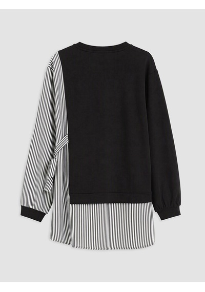 LC Waikiki Lc Waıkıkı Siyah Çizgili Kadın Sweatshirt Tunik