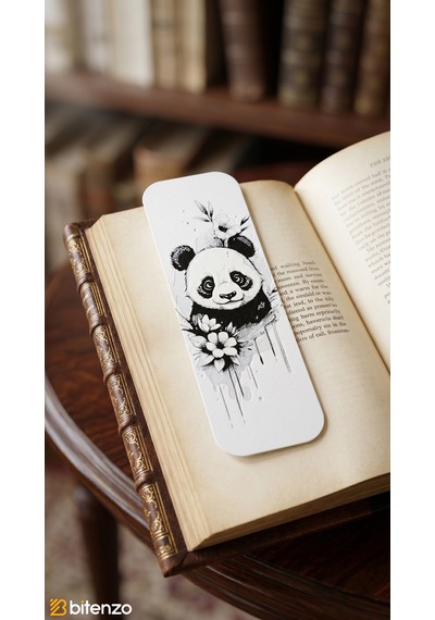 Sevimli Panda Ve Çiçek Motifli Kabartma Dokulu Kitap Ayracı - Estetik Siyah&beyaz Kitap Aksesuarı