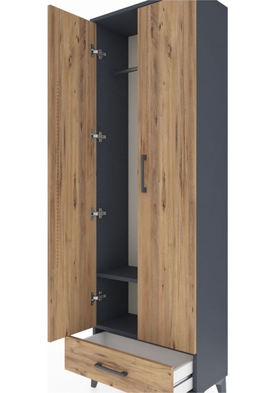 Arges Dolap 2 Raflı Tek Çekmeceli Tek Askılı 60x30x182 Antras... Antrasit