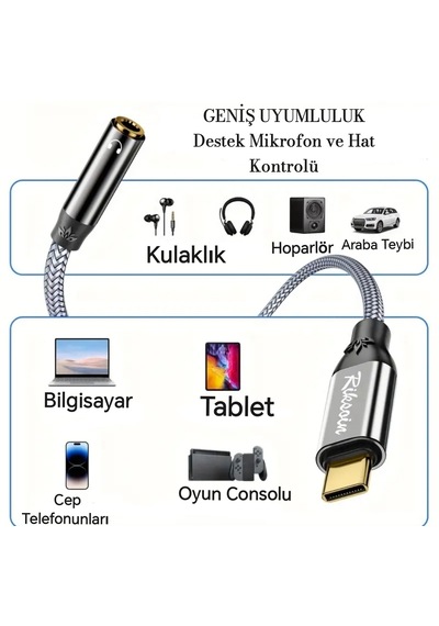 Riksoin Type-c To 3.5mm Jack Aux Dac Çip+hi-fi Ses + Ce Lisanslı Riksoin Type-c To 3.5mm Jack Aux Dac Çip+hi-fi Ses + Ce Lisanslı