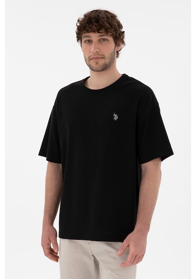 U.S. Polo Assn. Erkek Comfort Fit Bisiklet Yaka Siyah Jakarlı İnterlok Tişört 50308448-VR046