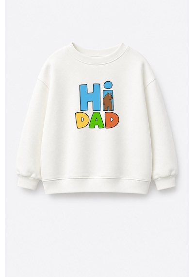 Monila Unisex Çocuk Pamuklu Bisiklet Yaka Mom/dad Baskılı Sweatshirt Mavi