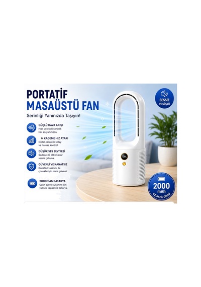 Bmfn15 Kanatsız Vantilatör Hava Soğutucu Fan Şarjlı Masaüstü Mini Klima 6 Kademe Ayaralanabilir Fan Serinletici Vantilatör