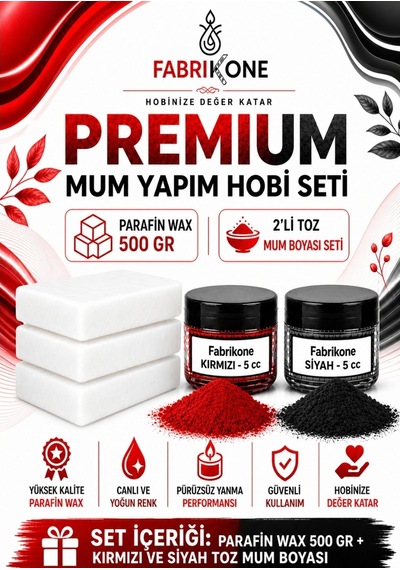Premium Mum Yapım Hobi Seti - Parafin Wax 500 Gr - 2'li Toz Mum Boyası Seti - Kırmızı, Siyah Bkfabpw5002ks Karışık