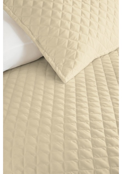 Krem Minimal Genç Odası Tek Kişilik Pike Takımı - Bej Geometrik 160x220 Cm Kapitone Yatak Örtüsü Pamuksu Kireç Gölgeliği