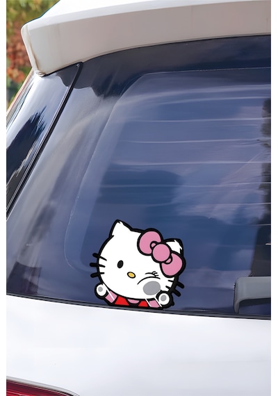 Hello Kitty Sticker 13,5x12 Cm Su Geçirmez Yüksek Çözünürlüklü Araba Laptop Oto Motor Kask Sticker