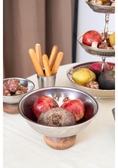 Ahşap Ayaklı Çelik 22 Cm Salata Kısır Meyve Sunum Kasesi Diğer