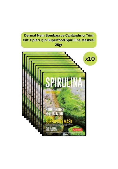 Dermal Nem Bombası Ve Canlandırıcı Tüm Cilt Tipleri İçin Superfood Spirulina Maskesi 25 Gr 10 Adet