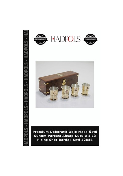 Premium Dekoratif Obje Masa Üstü Sunum Parçası Ahşap Kutulu 4'lü Pirinç Shot Bardak Seti 4288b