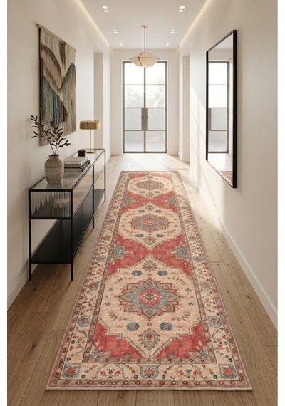 Dekoratif Halı Kaymaz Taban Leke Tutmaz Yıkanabilir Kilim Özel Ölçü Salon Halısı 3027-1 Çok Renkli