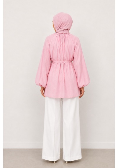 Miss Meliss Astarlı Balon Kol Pinters Gomlek Pembe Pembe