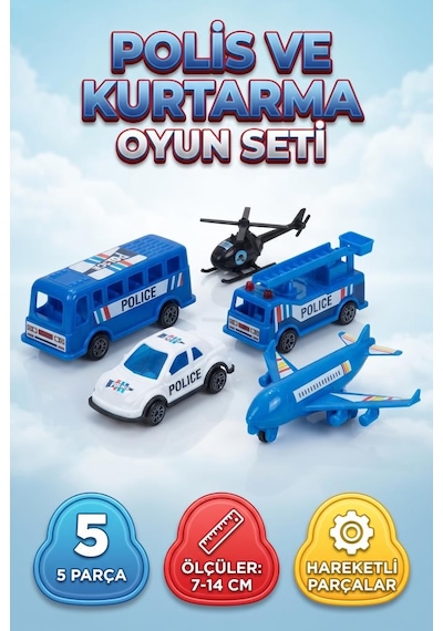 5 Li Polis Ve Acil Durum Seti 7-14 Cm Çek Bırak Eğitici Ve Eğlenceli Çocuk Oyuncak Seti