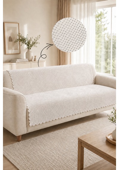 Kaymaz Taban Peluş Koltuk Örtüsü - Wellsoft Koltuk Örtüsü - 170x210 Cm - Ekru