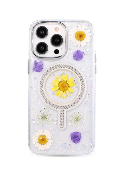 İphone 14 Pro Max Uyumlu Flower Magsafeli Yeni Tasarım Kılıf - Sarı